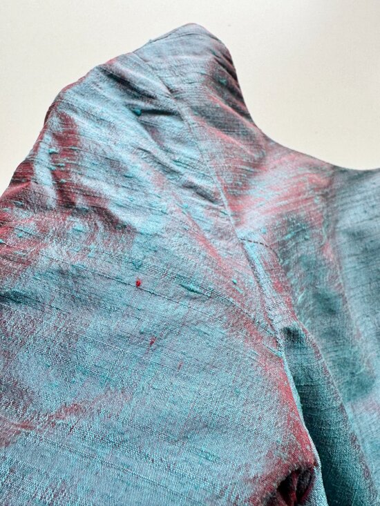 Vintage 60's Unbranded Iridescent Blue Dupioni Silk A-Line Dress, Size S - Picture 7 of 11